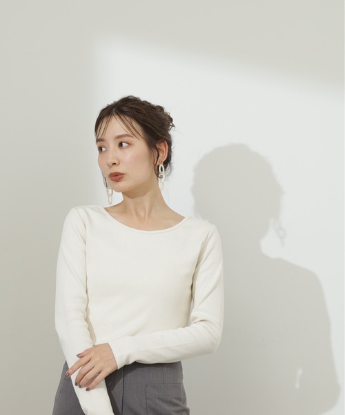N.（N. Natural Beauty Basic）（エヌエヌナチュラルビューティーベーシック）の「◆テレコボートネックカットソー（Tシャツ/カットソー・レディース・モカ/オフホワイト/ブラック・MEDIUM）」の22枚目の写真