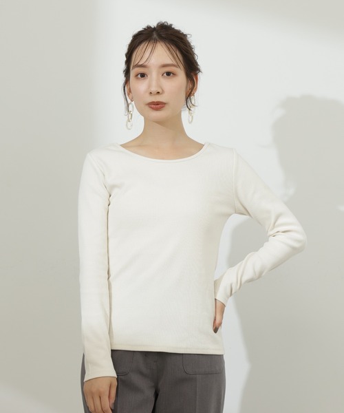 N.（N. Natural Beauty Basic）（エヌエヌナチュラルビューティーベーシック）の「◆テレコボートネックカットソー（Tシャツ/カットソー・レディース・モカ/オフホワイト/ブラック・MEDIUM）」の13枚目の写真