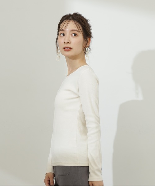 N.（N. Natural Beauty Basic）（エヌエヌナチュラルビューティーベーシック）の「◆テレコボートネックカットソー（Tシャツ/カットソー・レディース・モカ/オフホワイト/ブラック・MEDIUM）」の14枚目の写真