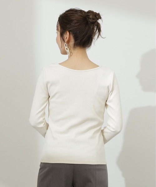 N.（N. Natural Beauty Basic）（エヌエヌナチュラルビューティーベーシック）の「◆テレコボートネックカットソー（Tシャツ/カットソー・レディース・モカ/オフホワイト/ブラック・MEDIUM）」の15枚目の写真