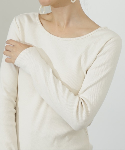 N.（N. Natural Beauty Basic）（エヌエヌナチュラルビューティーベーシック）の「◆テレコボートネックカットソー（Tシャツ/カットソー・レディース・モカ/オフホワイト/ブラック・MEDIUM）」の4枚目の写真