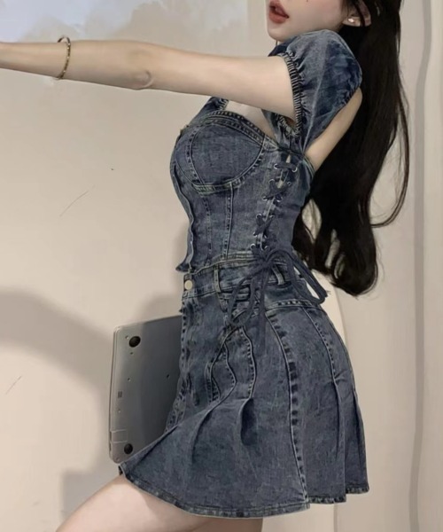 セール】【デニムセットアップ】デニムトップス×デニムミニ
