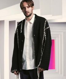 MAISON SPECIAL | 《UNISEX》Oni-Waffle Crazy Patchwork Stitch Embroidery Prime-Over V-Neck Knit Cardigan/鬼ワッフルクレイジーパッチワーク切り替えエンブロイダリープライムオーバーVネックニットカーディガン【MAISON SPECIAL/メゾンスペシャル】(カーディガン/ボレロ)