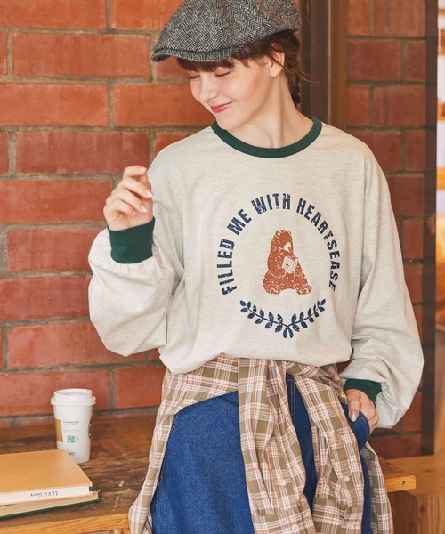 MONO-MART LADY'S(モノマートレディース)の「アニマルサークルプリントリンガーロンT(Tシャツ/カットソー・レディース・オフホワイト/オートミール/アイボリー・FREE)」の3枚目の写真