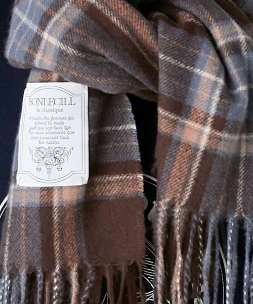 BONLECILL（ボンルシール）の「クラシックチェックボリュームマフラー/ストール（マフラー・レディース・グリーン/ブラウン/ベージュ/オレンジ・FREE）」の6枚目の写真