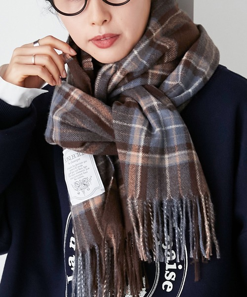 BONLECILL（ボンルシール）の「クラシックチェックボリュームマフラー/ストール（マフラー・レディース・グリーン/ブラウン/ベージュ/オレンジ・FREE）」の11枚目の写真
