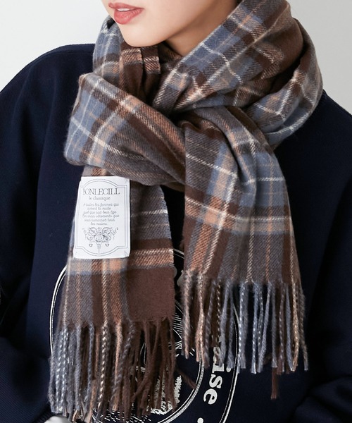 BONLECILL（ボンルシール）の「クラシックチェックボリュームマフラー/ストール（マフラー・レディース・グリーン/ブラウン/ベージュ/オレンジ・FREE）」の13枚目の写真