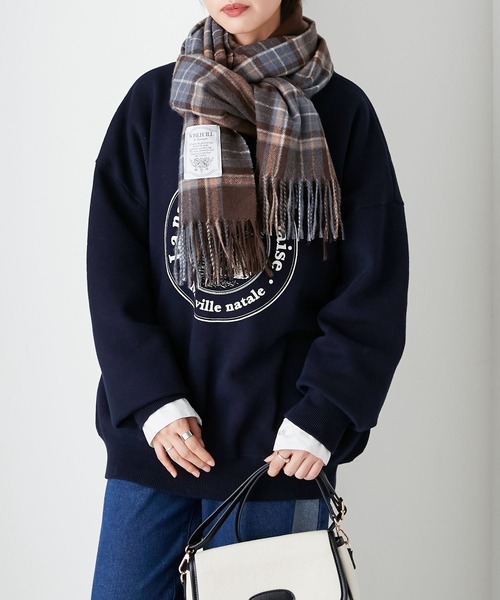 BONLECILL（ボンルシール）の「クラシックチェックボリュームマフラー/ストール（マフラー・レディース・グリーン/ブラウン/ベージュ/オレンジ・FREE）」の14枚目の写真