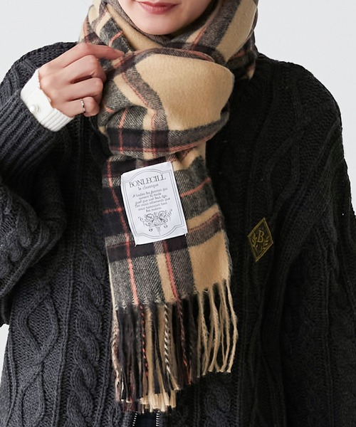 BONLECILL（ボンルシール）の「クラシックチェックボリュームマフラー/ストール（マフラー・レディース・グリーン/ブラウン/ベージュ/オレンジ・FREE）」の15枚目の写真