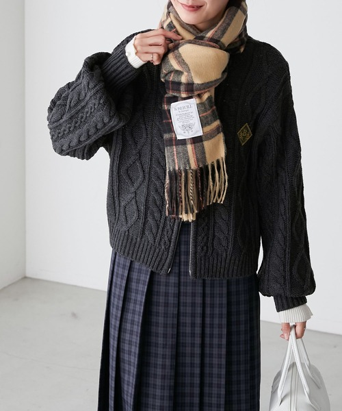 BONLECILL（ボンルシール）の「クラシックチェックボリュームマフラー/ストール（マフラー・レディース・グリーン/ブラウン/ベージュ/オレンジ・FREE）」の17枚目の写真