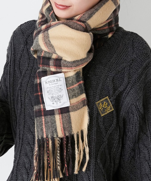 BONLECILL（ボンルシール）の「クラシックチェックボリュームマフラー/ストール（マフラー・レディース・グリーン/ブラウン/ベージュ/オレンジ・FREE）」の21枚目の写真