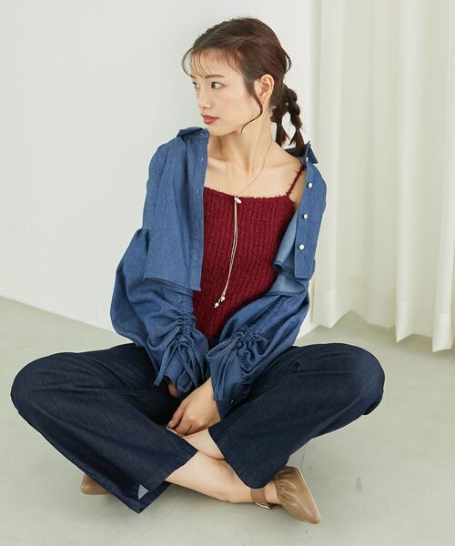 MAJESTIC LEGON(マジェスティックレゴン)の「ドロストショートシャツ(シャツ/ブラウス・レディース・ピンク/ネイビー/アイボリー・MEDIUM)」の3枚目の写真