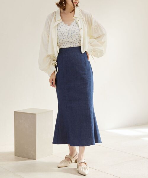 MAJESTIC LEGON(マジェスティックレゴン)の「ドロストショートシャツ(シャツ/ブラウス・レディース・ピンク/ネイビー/アイボリー・MEDIUM)」の2枚目の写真