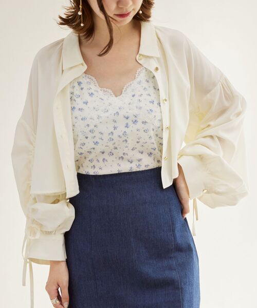 MAJESTIC LEGON(マジェスティックレゴン)の「ドロストショートシャツ(シャツ/ブラウス・レディース・ピンク/ネイビー/アイボリー・MEDIUM)」の16枚目の写真