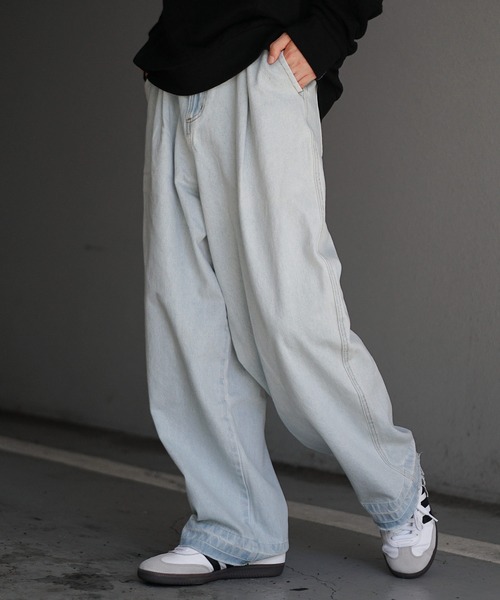 MinoriTY】カットオフワイドフィットストレートデニム ワイドパンツ