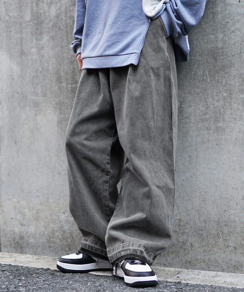 MinoriTY】カットオフワイドフィットストレートデニム ワイドパンツ