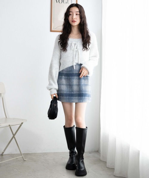 WEGO（ウィゴー）の「WEGO/シャギーチェックミニスカート（スカート・レディース・ベージュ系その他2/ブルー系その他2・FREE）」の4枚目の写真