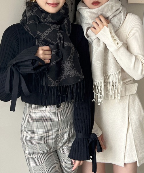 ROYAL PARTY（ロイヤルパーティー）の「ジャガードストール（ストール/ショール・レディース・ブラック/オフホワイト・FREE）」の7枚目の写真