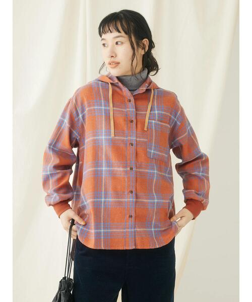 CRAFT STANDARD BOUTIQUE(クラフトスタンダードブティック)の「ネルチェックリブ付フードシャツL/S(シャツ/ブラウス・レディース・ブルー/オレンジ・FREE)」の5枚目の写真