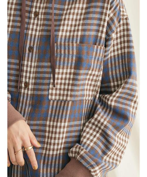 CRAFT STANDARD BOUTIQUE(クラフトスタンダードブティック)の「ネルチェックリブ付フードシャツL/S(シャツ/ブラウス・レディース・ブルー/オレンジ・FREE)」の9枚目の写真