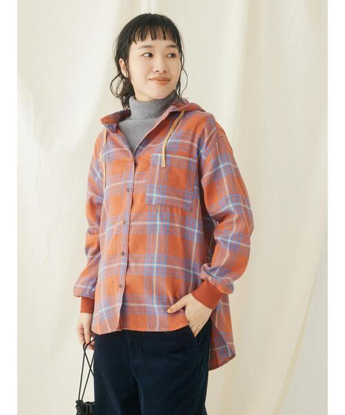 CRAFT STANDARD BOUTIQUE(クラフトスタンダードブティック)の「ネルチェックリブ付フードシャツL/S(シャツ/ブラウス・レディース・ブルー/オレンジ・FREE)」の4枚目の写真