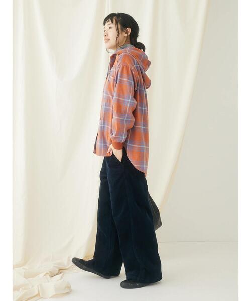 CRAFT STANDARD BOUTIQUE(クラフトスタンダードブティック)の「ネルチェックリブ付フードシャツL/S(シャツ/ブラウス・レディース・ブルー/オレンジ・FREE)」の6枚目の写真