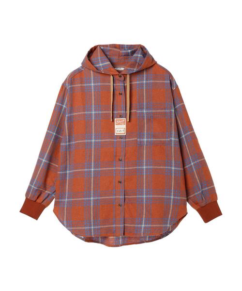 CRAFT STANDARD BOUTIQUE(クラフトスタンダードブティック)の「ネルチェックリブ付フードシャツL/S(シャツ/ブラウス・レディース・ブルー/オレンジ・FREE)」の3枚目の写真
