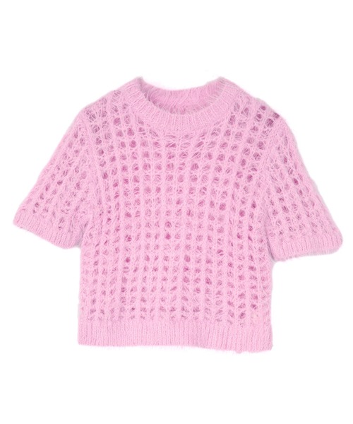 セール】メッシュ編みシャギー半袖トップス（Tシャツ/カットソー