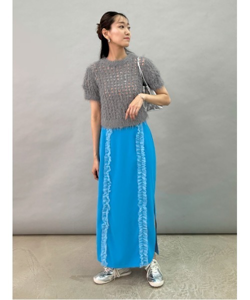 miette（ミエット）の「メッシュ編みシャギー半袖トップス（Tシャツ/カットソー・レディース・ピンク/グレー/ブルー/イエロー系その他・FREE）」の5枚目の写真