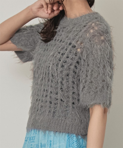 miette（ミエット）の「メッシュ編みシャギー半袖トップス（Tシャツ/カットソー・レディース・ピンク/グレー/ブルー/イエロー系その他・FREE）」の13枚目の写真