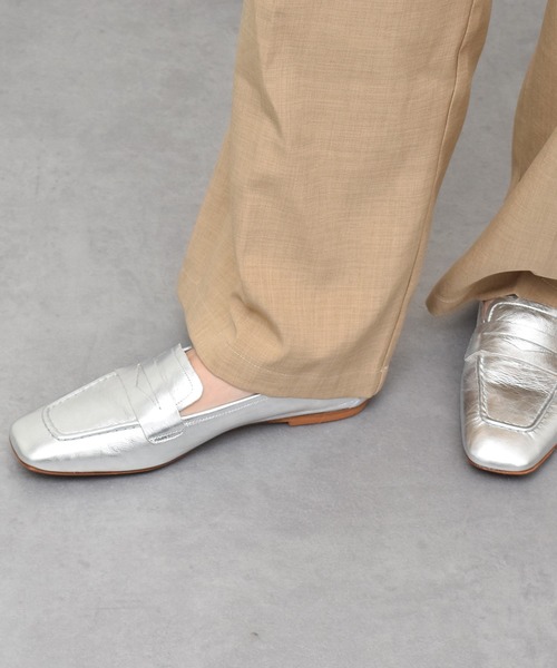 FABIO RUSCONI スクエアトウサケットフラットローファー INTER-CHAUSSURES｜【FABIO RUSCONI】スクエアトウサケット