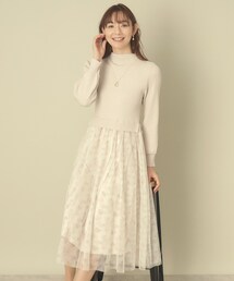 ◆【レイヤード風コーデ／柔らかな着心地／タイパ◎／時短】チュールドッキングワンピ