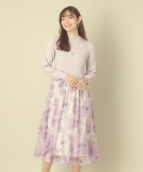 ITS'DEMO（イッツデモ）の「◆【レイヤード風コーデ／柔らかな着心地／タイパ◎／時短】チュールドッキングワンピ（ワンピース・レディース・ベージュ/ネイビー/オフホワイト/パープル・00）」の4枚目の写真