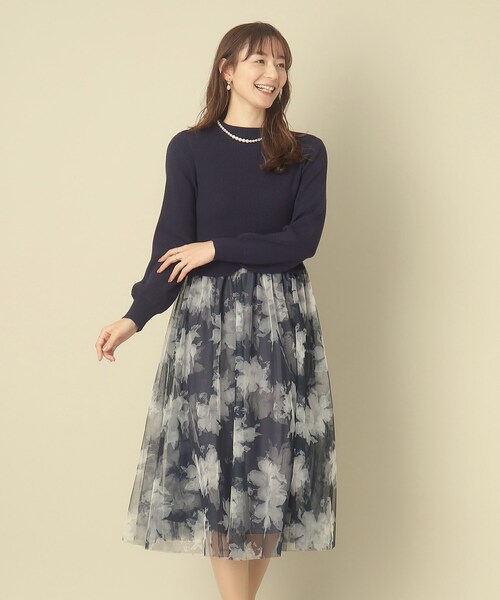 ITS'DEMO（イッツデモ）の「◆【レイヤード風コーデ／柔らかな着心地／タイパ◎／時短】チュールドッキングワンピ（ワンピース・レディース・ベージュ/ネイビー/オフホワイト/パープル・00）」の3枚目の写真