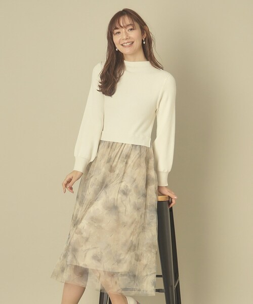 ITS'DEMO（イッツデモ）の「◆【レイヤード風コーデ／柔らかな着心地／タイパ◎／時短】チュールドッキングワンピ（ワンピース・レディース・ベージュ/ネイビー/オフホワイト/パープル・00）」の2枚目の写真