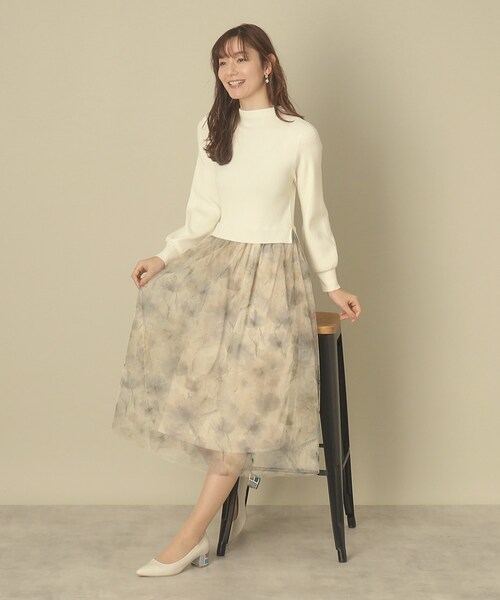 ITS'DEMO（イッツデモ）の「◆【レイヤード風コーデ／柔らかな着心地／タイパ◎／時短】チュールドッキングワンピ（ワンピース・レディース・ベージュ/ネイビー/オフホワイト/パープル・00）」の6枚目の写真