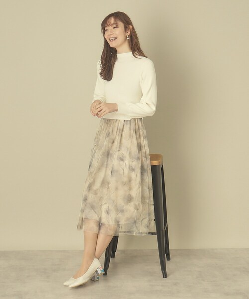 ITS'DEMO（イッツデモ）の「◆【レイヤード風コーデ／柔らかな着心地／タイパ◎／時短】チュールドッキングワンピ（ワンピース・レディース・ベージュ/ネイビー/オフホワイト/パープル・00）」の7枚目の写真