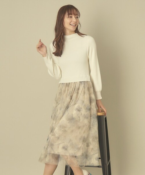 ITS'DEMO（イッツデモ）の「◆【レイヤード風コーデ／柔らかな着心地／タイパ◎／時短】チュールドッキングワンピ（ワンピース・レディース・ベージュ/ネイビー/オフホワイト/パープル・00）」の8枚目の写真