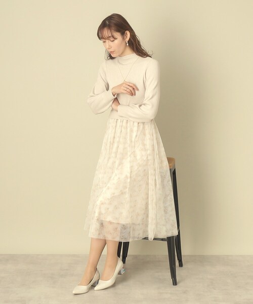 ITS'DEMO（イッツデモ）の「◆【レイヤード風コーデ／柔らかな着心地／タイパ◎／時短】チュールドッキングワンピ（ワンピース・レディース・ベージュ/ネイビー/オフホワイト/パープル・00）」の9枚目の写真