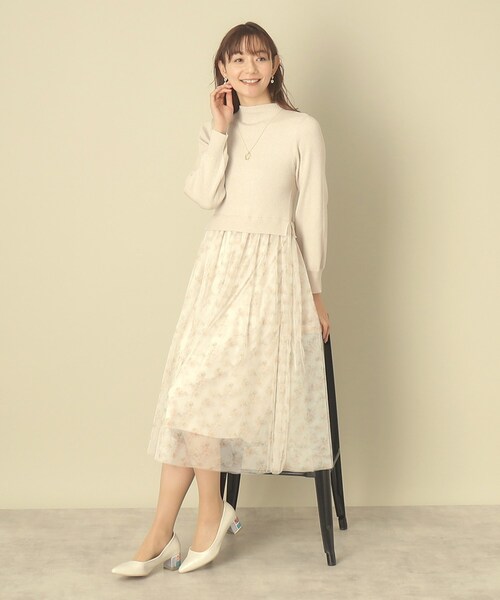 ITS'DEMO（イッツデモ）の「◆【レイヤード風コーデ／柔らかな着心地／タイパ◎／時短】チュールドッキングワンピ（ワンピース・レディース・ベージュ/ネイビー/オフホワイト/パープル・00）」の10枚目の写真