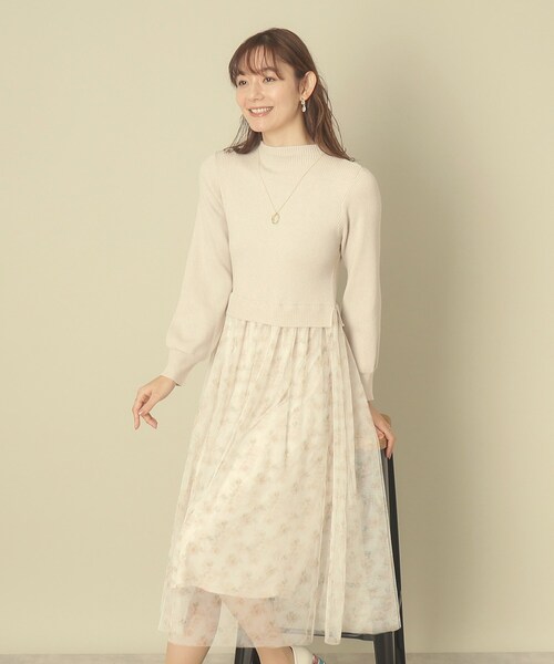 ITS'DEMO（イッツデモ）の「◆【レイヤード風コーデ／柔らかな着心地／タイパ◎／時短】チュールドッキングワンピ（ワンピース・レディース・ベージュ/ネイビー/オフホワイト/パープル・00）」の11枚目の写真