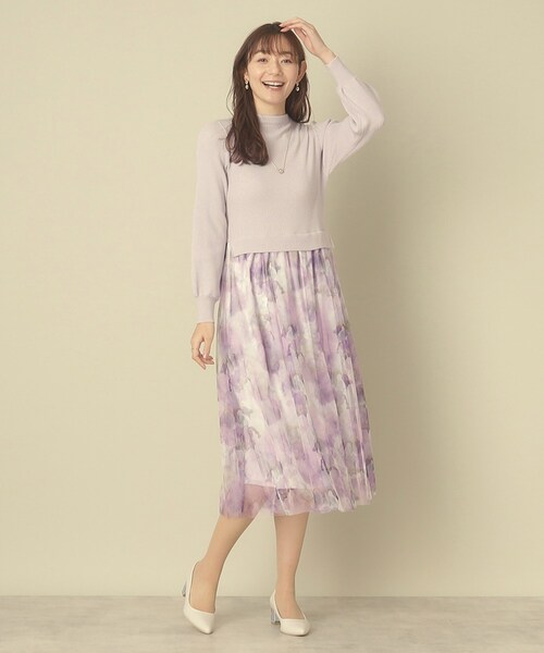 ITS'DEMO（イッツデモ）の「◆【レイヤード風コーデ／柔らかな着心地／タイパ◎／時短】チュールドッキングワンピ（ワンピース・レディース・ベージュ/ネイビー/オフホワイト/パープル・00）」の13枚目の写真