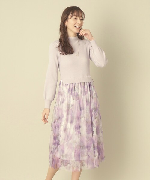 ITS'DEMO（イッツデモ）の「◆【レイヤード風コーデ／柔らかな着心地／タイパ◎／時短】チュールドッキングワンピ（ワンピース・レディース・ベージュ/ネイビー/オフホワイト/パープル・00）」の14枚目の写真