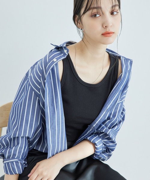 ROPE' PICNIC(ロペピクニック)の「カットテレコインナー(タンクトップ・レディース・ホワイト/ブラック/ブラック系その他2・38)」の3枚目の写真