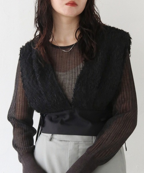 CLEIO（クレイオ）の「【CLEIO】サイドレースアップジャガードビスチェ（ベスト・レディース・ブラック/アイボリー・FREE）」の2枚目の写真