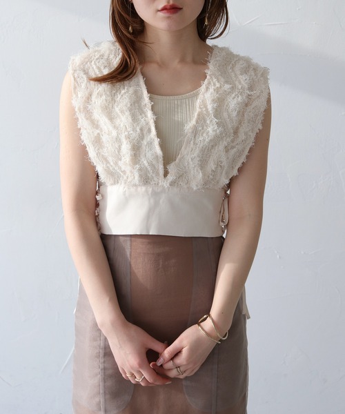 CLEIO（クレイオ）の「【CLEIO】サイドレースアップジャガードビスチェ（ベスト・レディース・ブラック/アイボリー・FREE）」の3枚目の写真