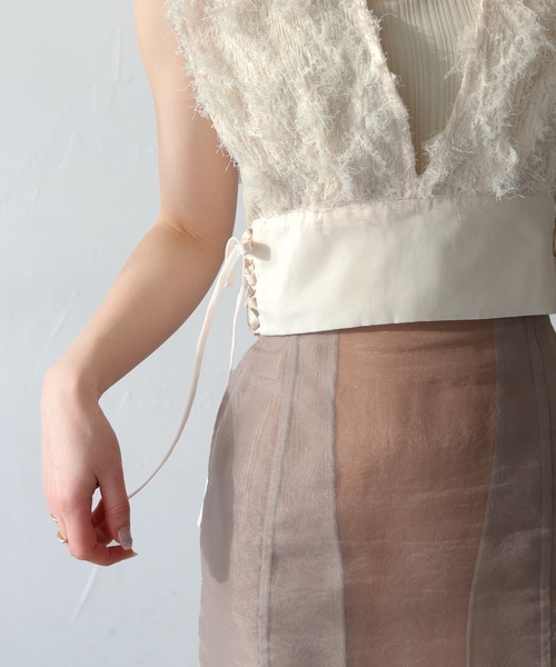 CLEIO（クレイオ）の「【CLEIO】サイドレースアップジャガードビスチェ（ベスト・レディース・ブラック/アイボリー・FREE）」の6枚目の写真