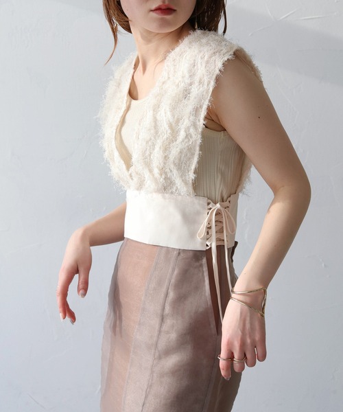 CLEIO（クレイオ）の「【CLEIO】サイドレースアップジャガードビスチェ（ベスト・レディース・ブラック/アイボリー・FREE）」の8枚目の写真