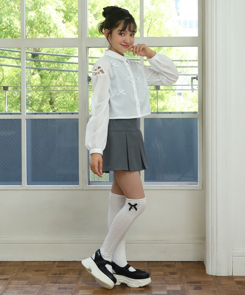 PINKHUNT（ピンクハント）の「PINKHUNT フロート編みニーハイソックス 9128（ソックス/靴下・キッズ・ブラック/ホワイト・21-24cm/17-20）」の5枚目の写真