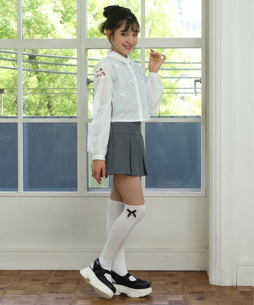 PINKHUNT（ピンクハント）の「PINKHUNT フロート編みニーハイソックス 9128（ソックス/靴下・キッズ・ブラック/ホワイト・21-24cm/17-20）」の7枚目の写真